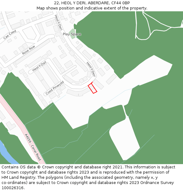 22, HEOL Y DERI, ABERDARE, CF44 0BP: Location map and indicative extent of plot