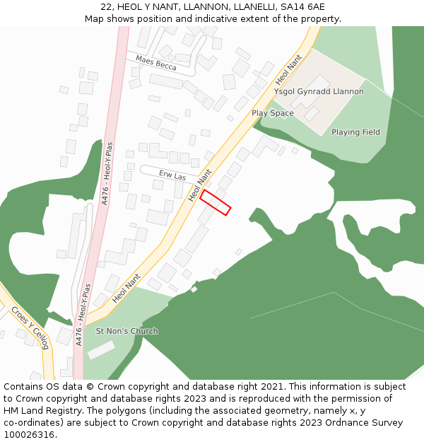 22, HEOL Y NANT, LLANNON, LLANELLI, SA14 6AE: Location map and indicative extent of plot