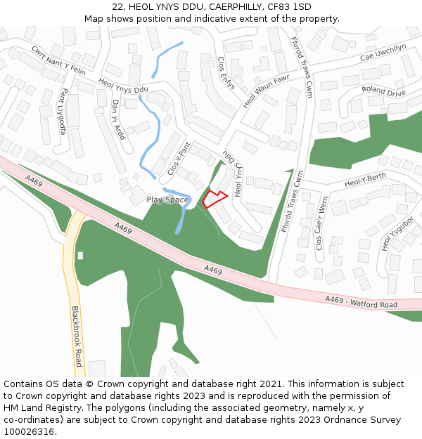 22, HEOL YNYS DDU, CAERPHILLY, CF83 1SD: Location map and indicative extent of plot