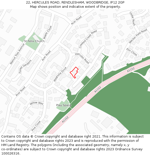 22, HERCULES ROAD, RENDLESHAM, WOODBRIDGE, IP12 2GP: Location map and indicative extent of plot