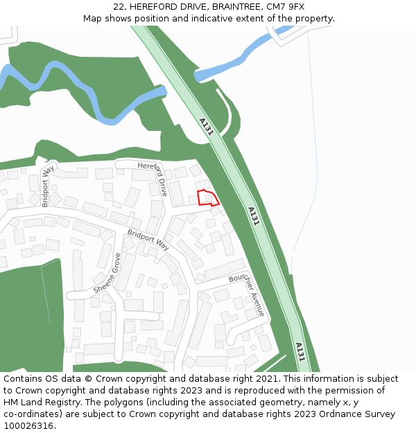 22, HEREFORD DRIVE, BRAINTREE, CM7 9FX: Location map and indicative extent of plot