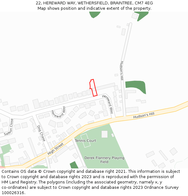 22, HEREWARD WAY, WETHERSFIELD, BRAINTREE, CM7 4EG: Location map and indicative extent of plot