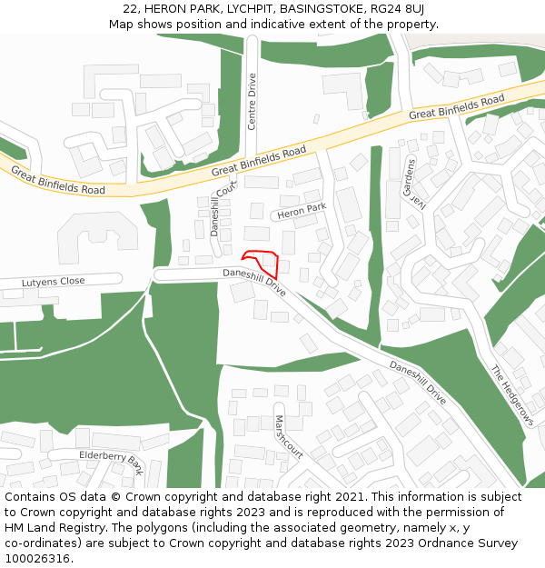 22, HERON PARK, LYCHPIT, BASINGSTOKE, RG24 8UJ: Location map and indicative extent of plot