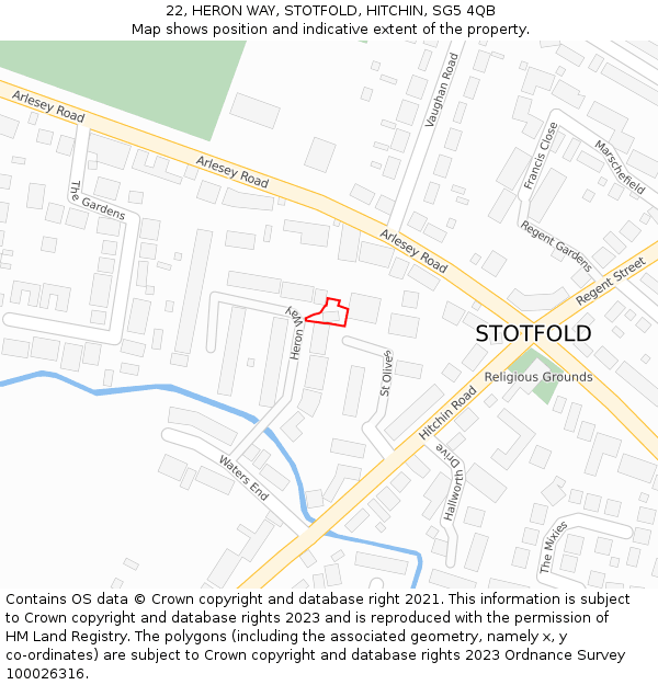 22, HERON WAY, STOTFOLD, HITCHIN, SG5 4QB: Location map and indicative extent of plot