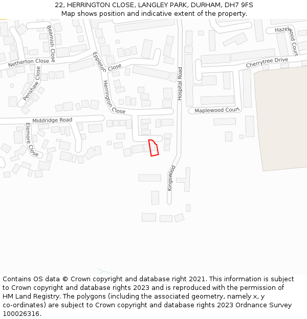 22, HERRINGTON CLOSE, LANGLEY PARK, DURHAM, DH7 9FS: Location map and indicative extent of plot