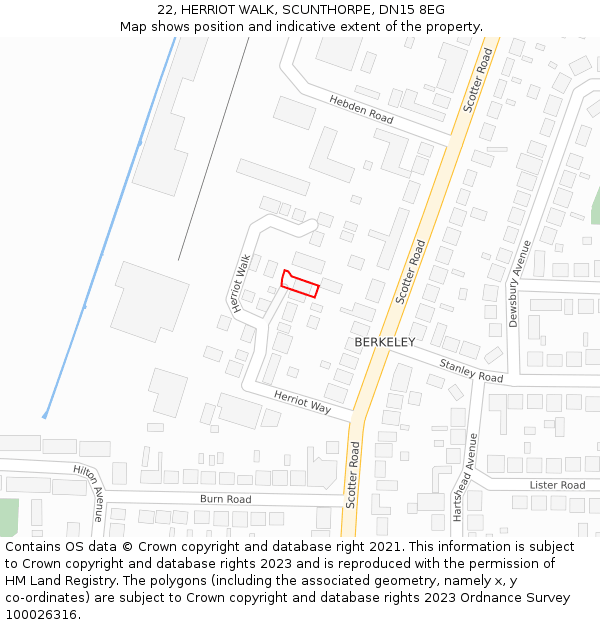 22, HERRIOT WALK, SCUNTHORPE, DN15 8EG: Location map and indicative extent of plot