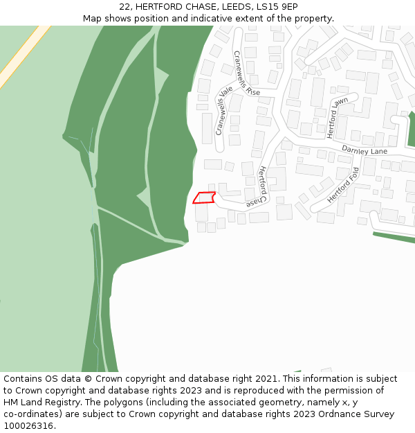 22, HERTFORD CHASE, LEEDS, LS15 9EP: Location map and indicative extent of plot