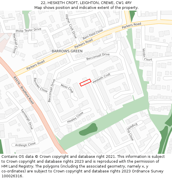 22, HESKETH CROFT, LEIGHTON, CREWE, CW1 4RY: Location map and indicative extent of plot