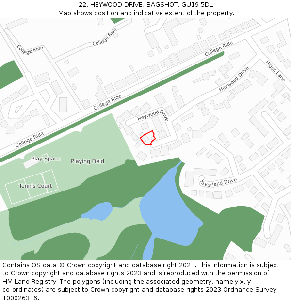 22, HEYWOOD DRIVE, BAGSHOT, GU19 5DL: Location map and indicative extent of plot