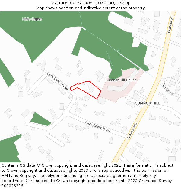 22, HIDS COPSE ROAD, OXFORD, OX2 9JJ: Location map and indicative extent of plot