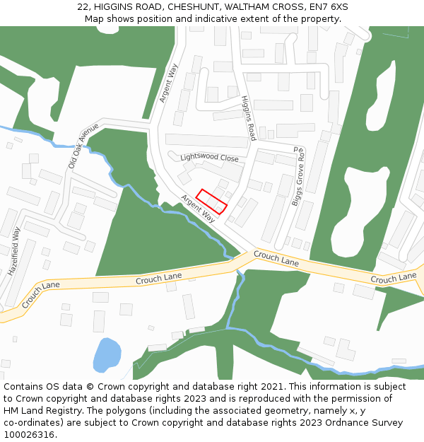 22, HIGGINS ROAD, CHESHUNT, WALTHAM CROSS, EN7 6XS: Location map and indicative extent of plot