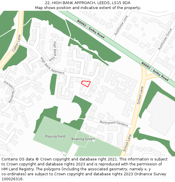 22, HIGH BANK APPROACH, LEEDS, LS15 9DA: Location map and indicative extent of plot