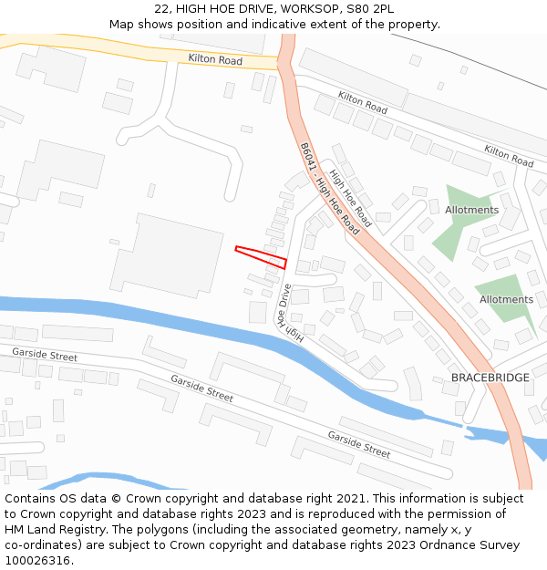 22, HIGH HOE DRIVE, WORKSOP, S80 2PL: Location map and indicative extent of plot