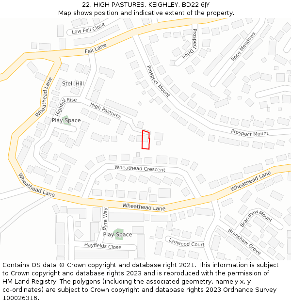 22, HIGH PASTURES, KEIGHLEY, BD22 6JY: Location map and indicative extent of plot