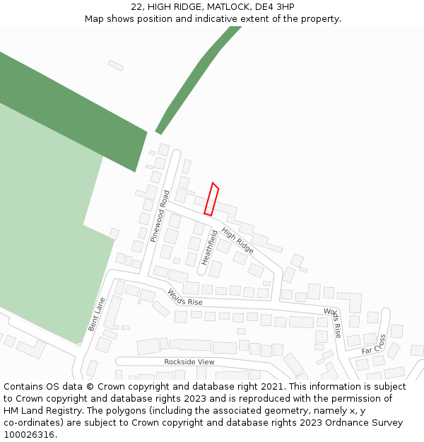 22, HIGH RIDGE, MATLOCK, DE4 3HP: Location map and indicative extent of plot