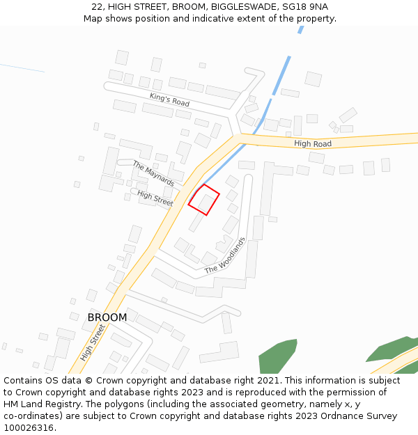 22, HIGH STREET, BROOM, BIGGLESWADE, SG18 9NA: Location map and indicative extent of plot