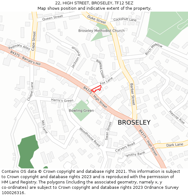 22, HIGH STREET, BROSELEY, TF12 5EZ: Location map and indicative extent of plot