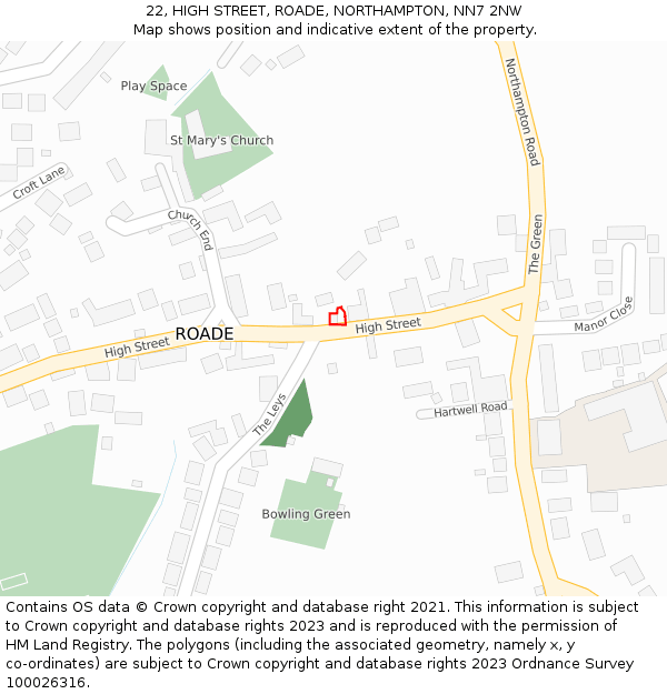 22, HIGH STREET, ROADE, NORTHAMPTON, NN7 2NW: Location map and indicative extent of plot