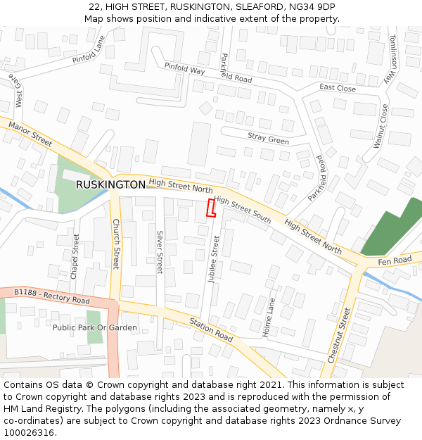 22, HIGH STREET, RUSKINGTON, SLEAFORD, NG34 9DP: Location map and indicative extent of plot