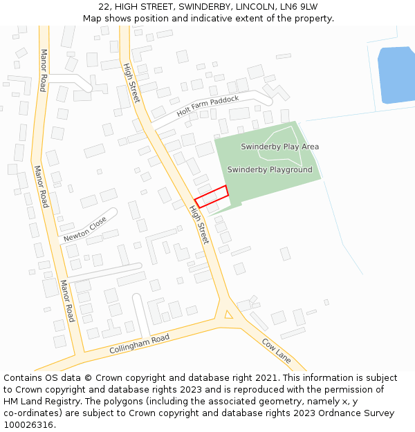 22, HIGH STREET, SWINDERBY, LINCOLN, LN6 9LW: Location map and indicative extent of plot