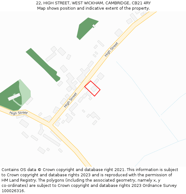 22, HIGH STREET, WEST WICKHAM, CAMBRIDGE, CB21 4RY: Location map and indicative extent of plot