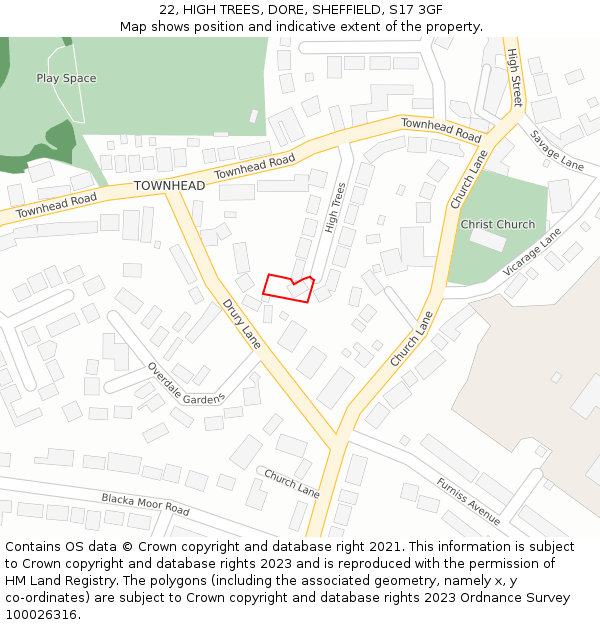 22, HIGH TREES, DORE, SHEFFIELD, S17 3GF: Location map and indicative extent of plot