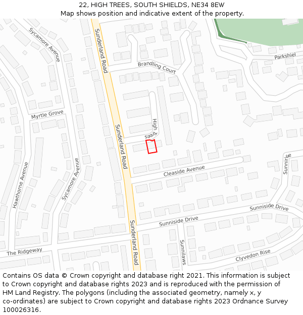 22, HIGH TREES, SOUTH SHIELDS, NE34 8EW: Location map and indicative extent of plot