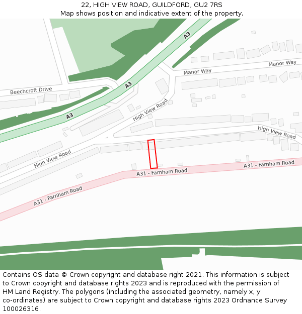 22, HIGH VIEW ROAD, GUILDFORD, GU2 7RS: Location map and indicative extent of plot