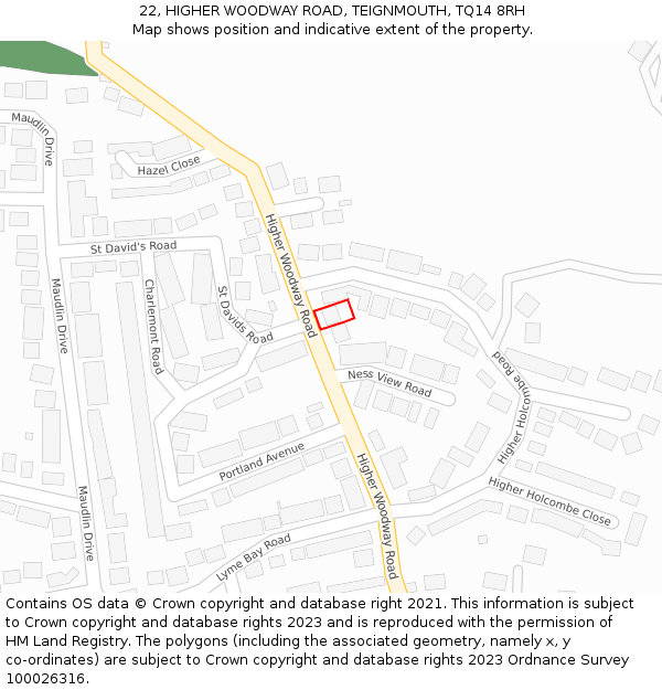 22, HIGHER WOODWAY ROAD, TEIGNMOUTH, TQ14 8RH: Location map and indicative extent of plot