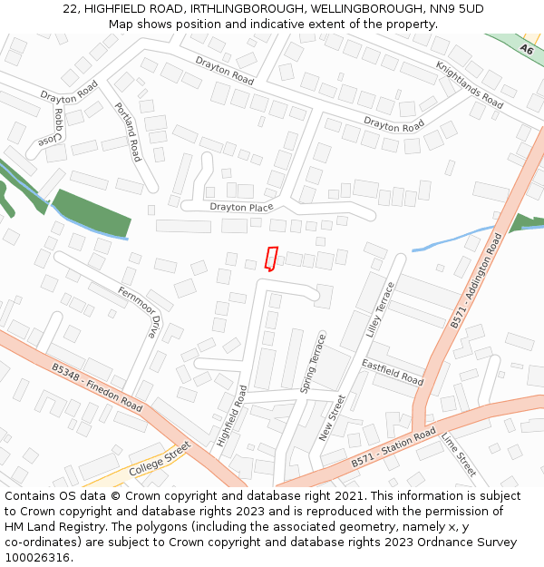 22, HIGHFIELD ROAD, IRTHLINGBOROUGH, WELLINGBOROUGH, NN9 5UD: Location map and indicative extent of plot