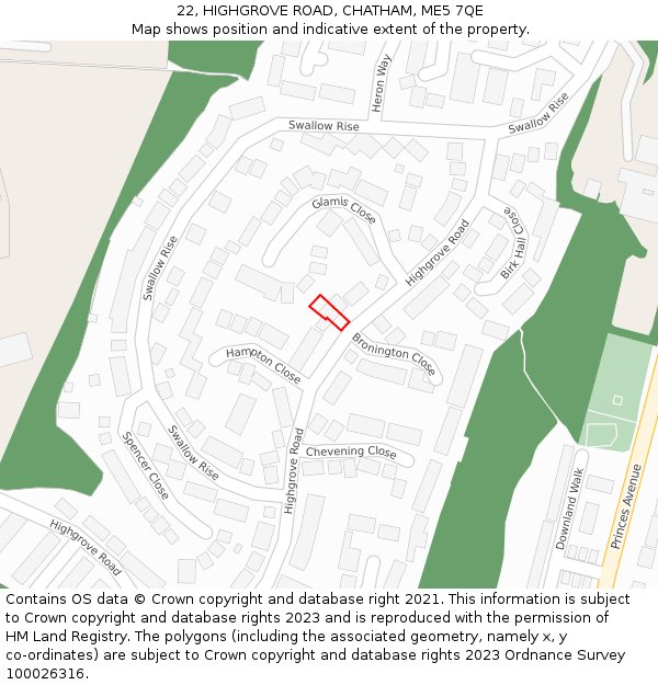 22, HIGHGROVE ROAD, CHATHAM, ME5 7QE: Location map and indicative extent of plot