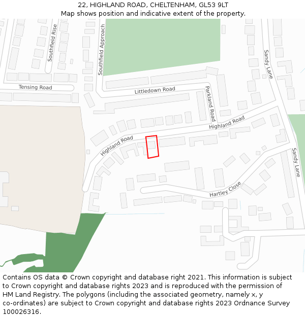 22, HIGHLAND ROAD, CHELTENHAM, GL53 9LT: Location map and indicative extent of plot