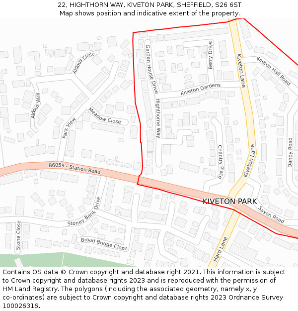 22, HIGHTHORN WAY, KIVETON PARK, SHEFFIELD, S26 6ST: Location map and indicative extent of plot