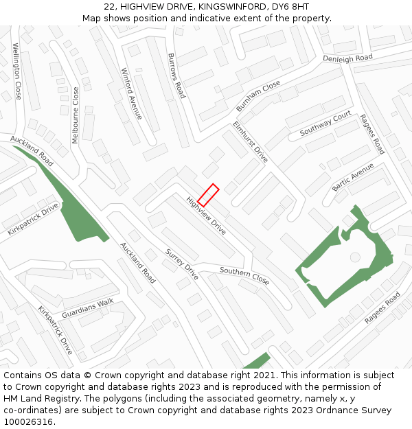 22, HIGHVIEW DRIVE, KINGSWINFORD, DY6 8HT: Location map and indicative extent of plot