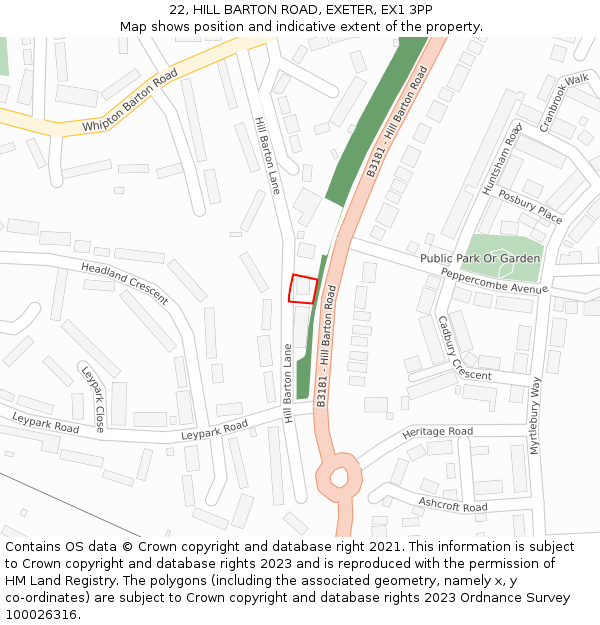 22, HILL BARTON ROAD, EXETER, EX1 3PP: Location map and indicative extent of plot