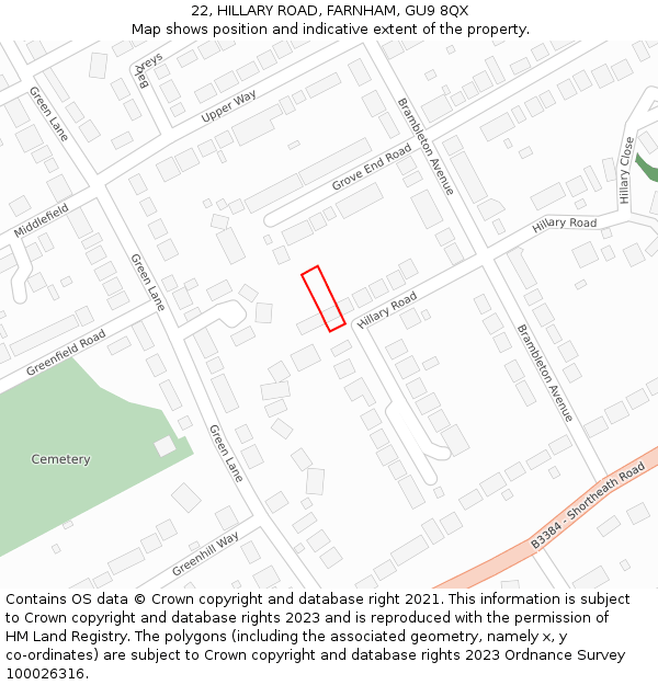 22, HILLARY ROAD, FARNHAM, GU9 8QX: Location map and indicative extent of plot