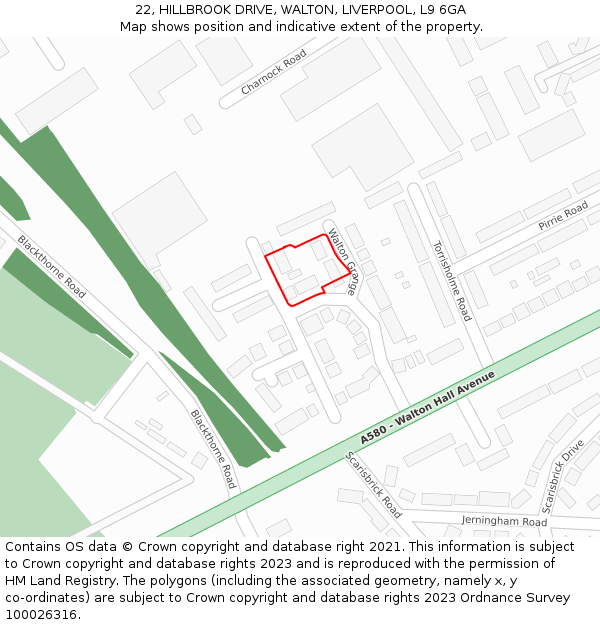 22, HILLBROOK DRIVE, WALTON, LIVERPOOL, L9 6GA: Location map and indicative extent of plot