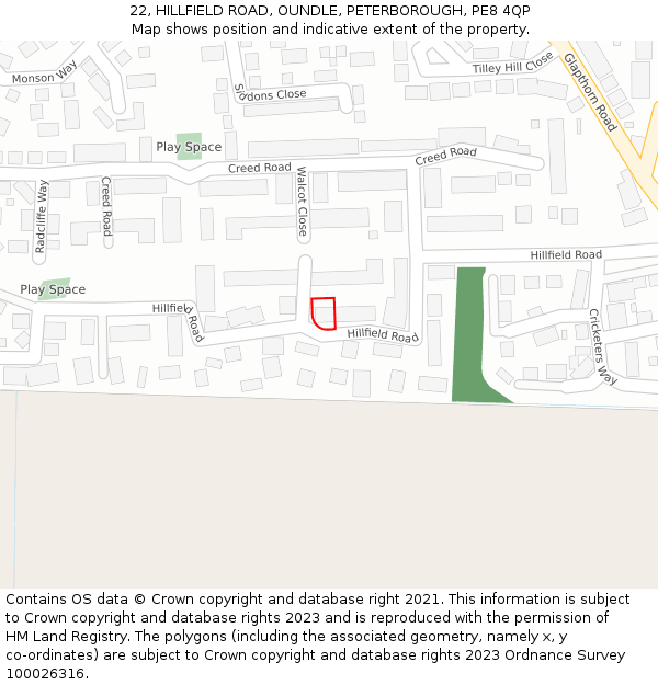 22, HILLFIELD ROAD, OUNDLE, PETERBOROUGH, PE8 4QP: Location map and indicative extent of plot