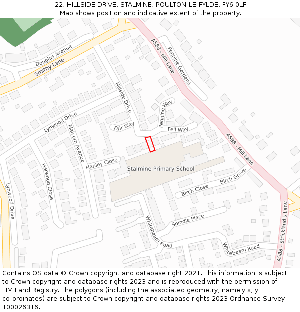 22, HILLSIDE DRIVE, STALMINE, POULTON-LE-FYLDE, FY6 0LF: Location map and indicative extent of plot