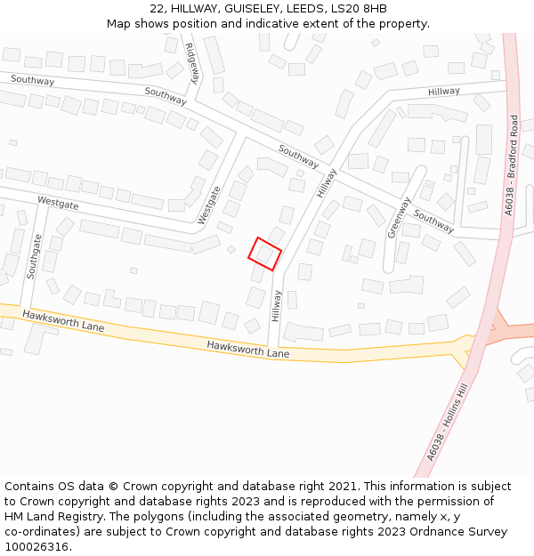 22, HILLWAY, GUISELEY, LEEDS, LS20 8HB: Location map and indicative extent of plot