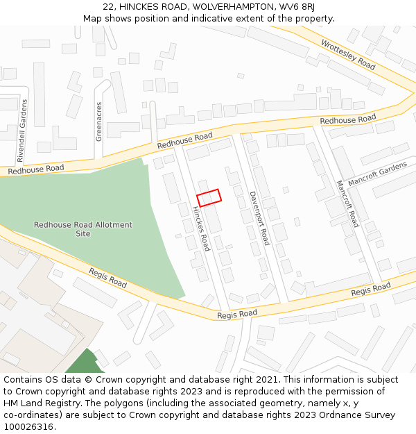 22, HINCKES ROAD, WOLVERHAMPTON, WV6 8RJ: Location map and indicative extent of plot