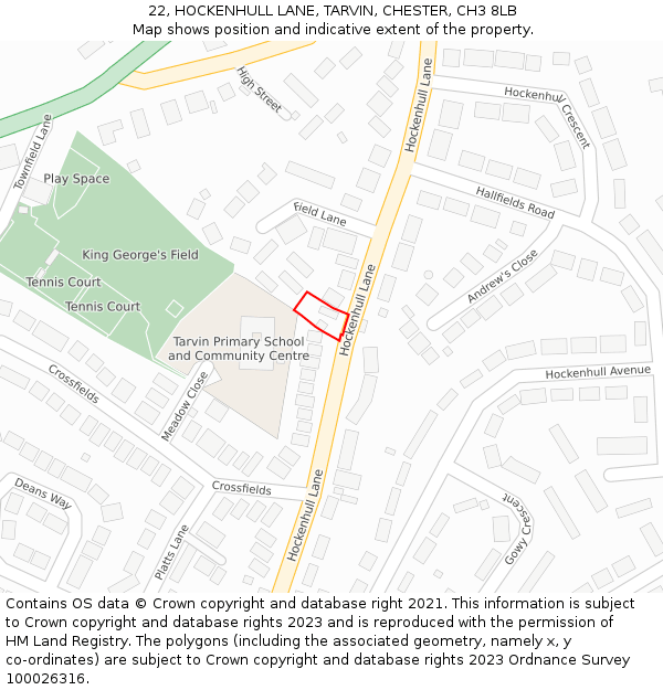 22, HOCKENHULL LANE, TARVIN, CHESTER, CH3 8LB: Location map and indicative extent of plot