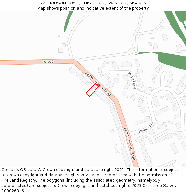 22, HODSON ROAD, CHISELDON, SWINDON, SN4 0LN: Location map and indicative extent of plot