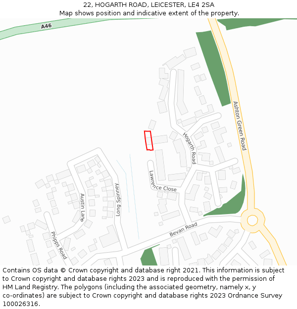 22, HOGARTH ROAD, LEICESTER, LE4 2SA: Location map and indicative extent of plot