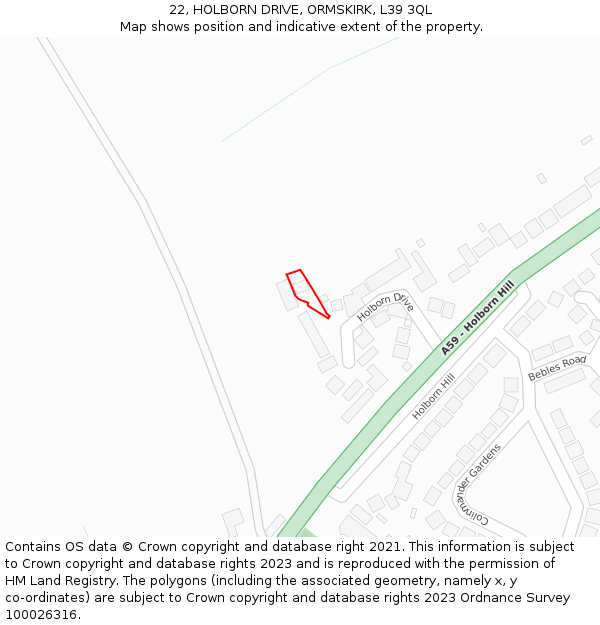 22, HOLBORN DRIVE, ORMSKIRK, L39 3QL: Location map and indicative extent of plot