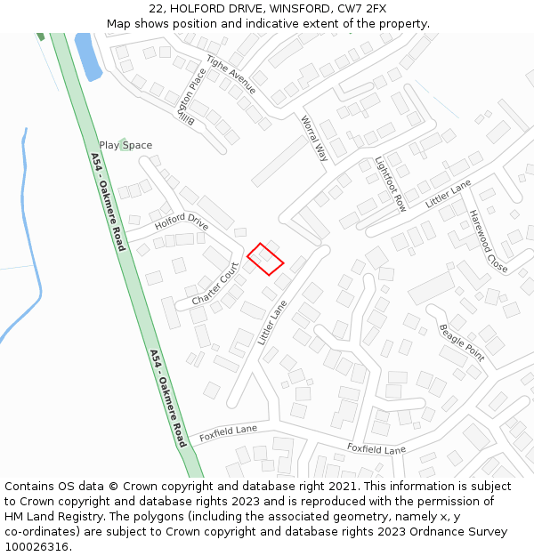 22, HOLFORD DRIVE, WINSFORD, CW7 2FX: Location map and indicative extent of plot