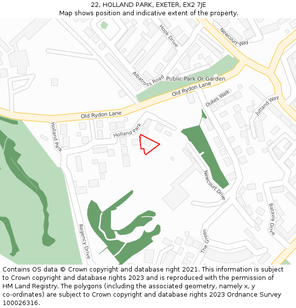 22, HOLLAND PARK, EXETER, EX2 7JE: Location map and indicative extent of plot