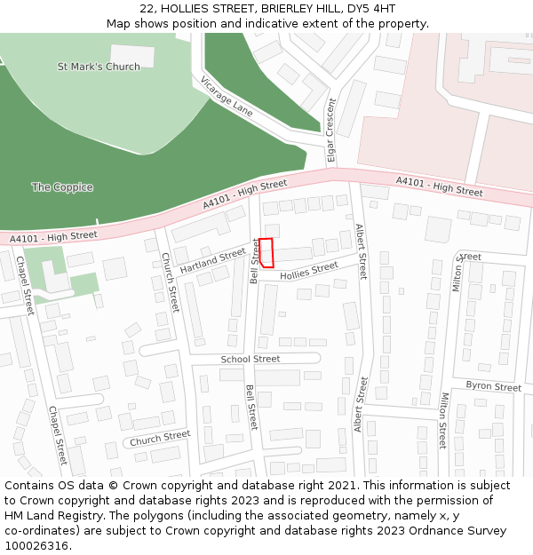 22, HOLLIES STREET, BRIERLEY HILL, DY5 4HT: Location map and indicative extent of plot