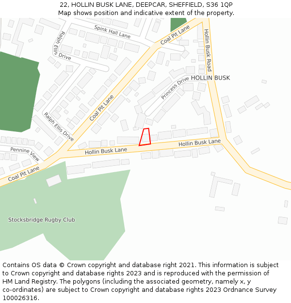 22, HOLLIN BUSK LANE, DEEPCAR, SHEFFIELD, S36 1QP: Location map and indicative extent of plot