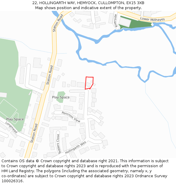 22, HOLLINGARTH WAY, HEMYOCK, CULLOMPTON, EX15 3XB: Location map and indicative extent of plot